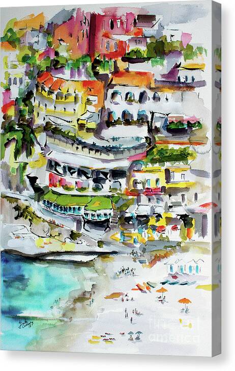 Amalfi Coast Canvas Print featuring the painting Positano Beach Amalfi Coast Holiday by Ginette Callaway