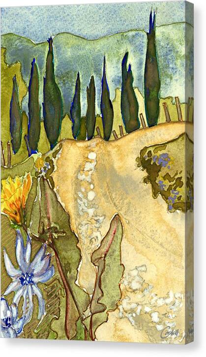 Italian Landscape Canvas Print featuring the painting Country Road Umbertide, Perugia by Joan Cordell