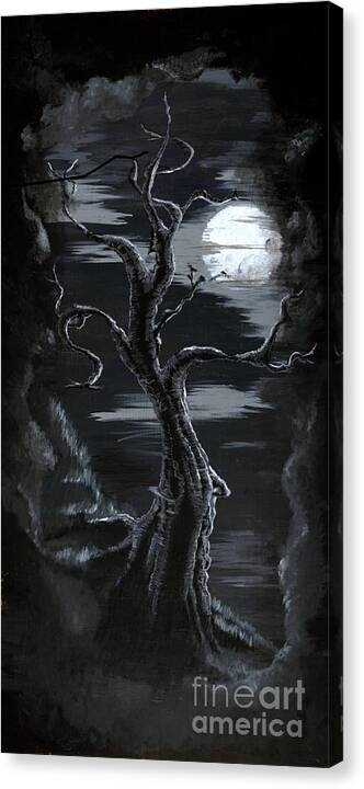 Fantasy Canvas Print featuring the painting Old Man Tree And Goddess Moon by Patricia Kanzler