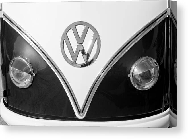1958 Volkswagen Vw Bus Hood Emblem Canvas Print featuring the photograph 1958 Volkswagen VW Bus Hood Emblem by Jill Reger