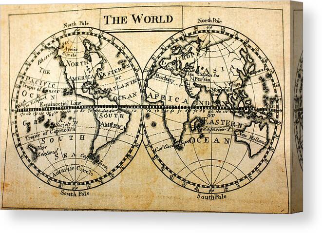 A New Geographical Pocket Com Panion Comprehending A Description Of The Habitable World New York 1795 Art Canvas Print featuring the painting A New Geographical Pocket Companion Comprehending a Description of the Habitable World New York 1795 by MotionAge Designs