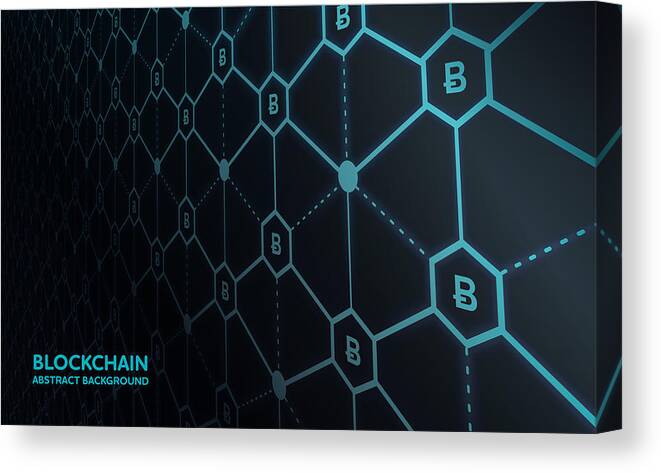 Internet Canvas Print featuring the drawing Abstract Blockchain Network Background #1 by AF-studio