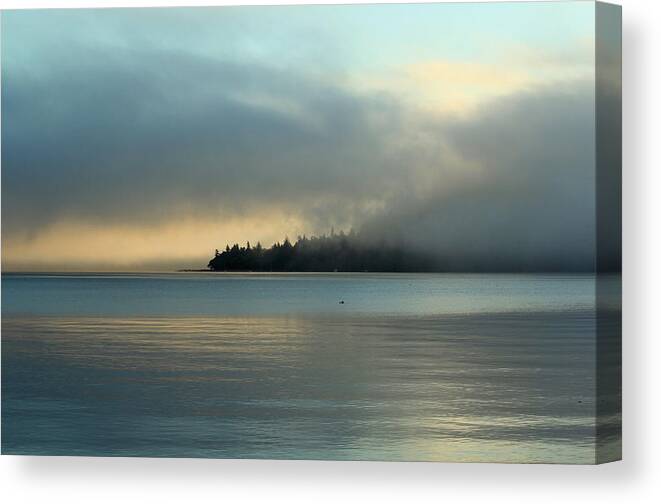 Sunrise Canvas Print featuring the photograph An Island in Fog by E Faithe Lester
