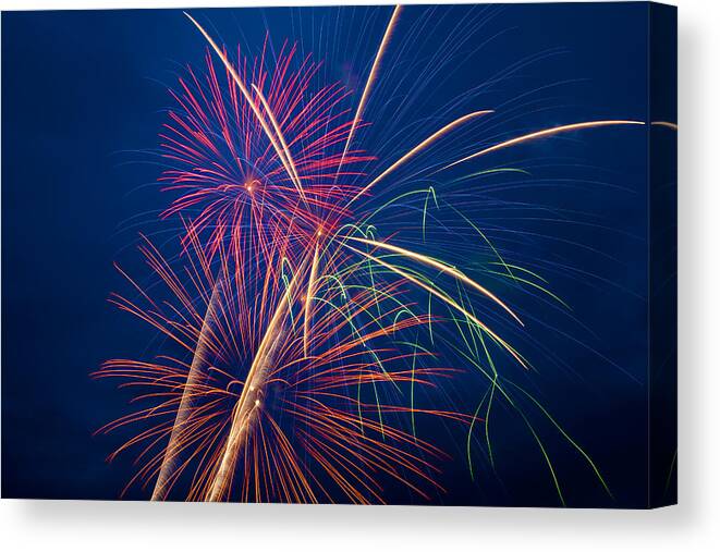 4th Of July Fireworks In Anchorage Canvas Print featuring the photograph Anchorage Alaska Fireworks #1 by Scott Slone
