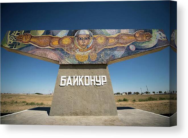 Baikonur Cosmodrome Canvas Print featuring the photograph Baikonur Spaceflight Mural #1 by Nasa/bill Ingalls