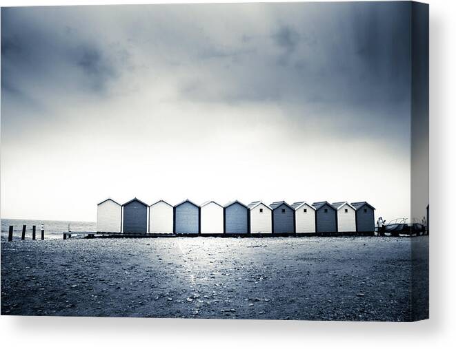 Charmouth Canvas Print featuring the photograph Beach Huts by Dorit Fuhg
