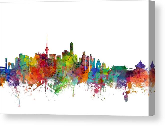 Beijing Canvas Print featuring the digital art Beijing China Skyline #1 by Michael Tompsett
