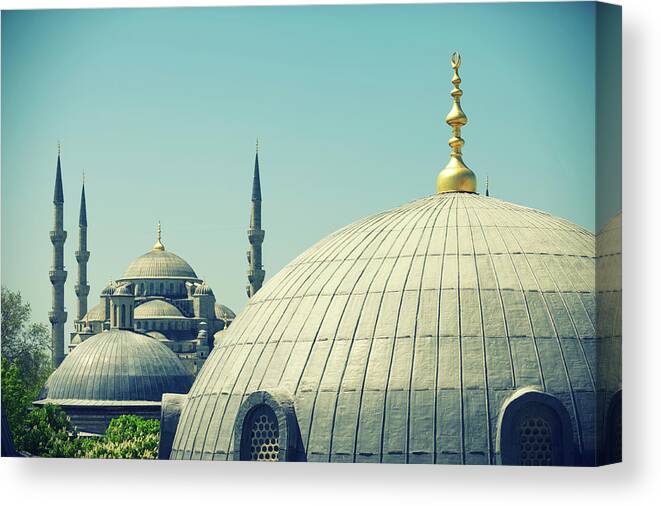 Istanbul Canvas Print featuring the photograph Blue Mosque Istanbul Turkey Dome And #1 by Peskymonkey