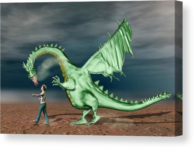Boy Canvas Print featuring the photograph Boy With Pet Dragon #1 by Carol & Mike Werner