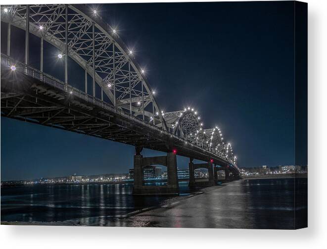  Centennial Bridge Canvas Print featuring the photograph Bridge Lights #1 by Ray Congrove