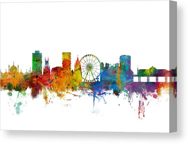 City Canvas Print featuring the digital art Brighton England Skyline #1 by Michael Tompsett