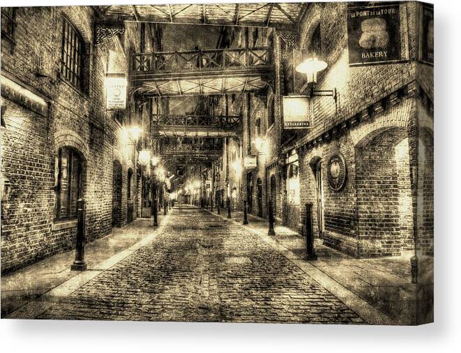 Vintage Canvas Print featuring the photograph Butlers Wharf London Vintage #1 by David Pyatt