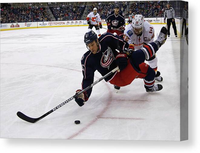 National Hockey League Canvas Print featuring the photograph Calgary Flames V Columbus Blue Jackets #1 by Kirk Irwin