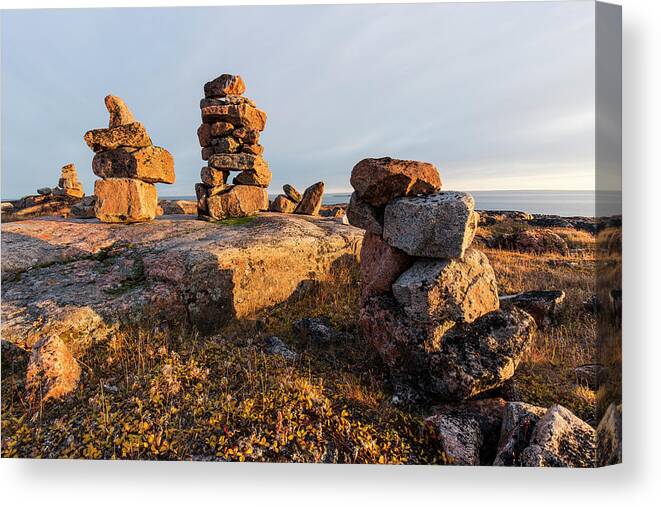 Arctic Circle Canvas Print featuring the photograph Canada, Nunavut, Territory, Setting Sun #1 by Paul Souders