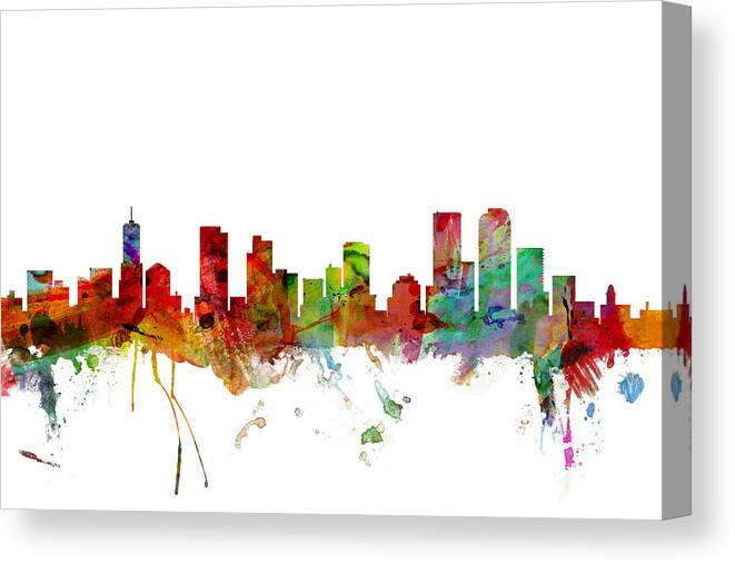 United States Canvas Print featuring the digital art Denver Colorado Skyline #1 by Michael Tompsett