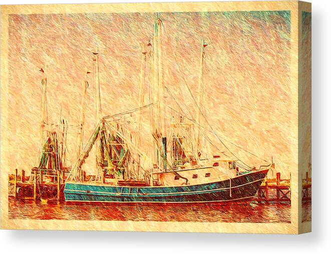 Dockside Canvas Print featuring the painting Shrimp Boat - Dock - Dockside by Barry Jones