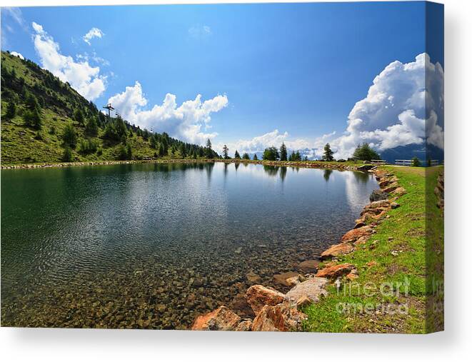 Alpine Canvas Print featuring the photograph Doss dei Gembri lake in Pejo Valley #1 by Antonio Scarpi