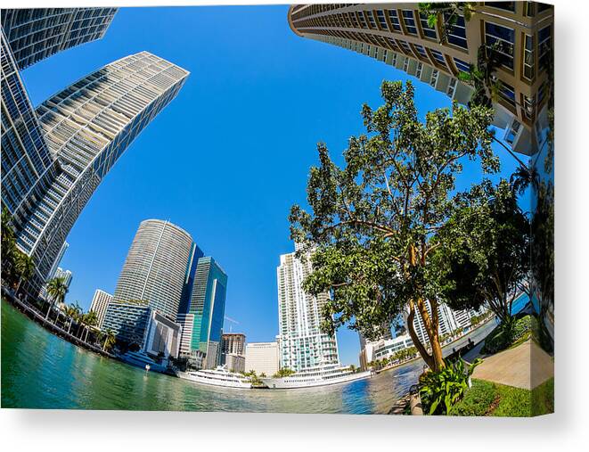 Architecture Canvas Print featuring the photograph Downtown Miami Fisheye #1 by Raul Rodriguez