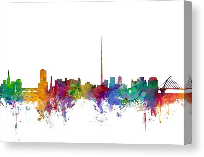 City Canvas Print featuring the digital art Dublin Ireland Skyline by Michael Tompsett
