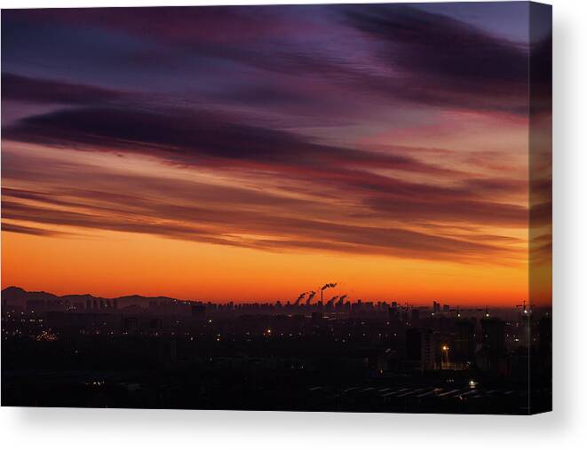 Outdoors Canvas Print featuring the photograph Evening Cityscape Of Beijing #1 by Czqs2000 / Sts
