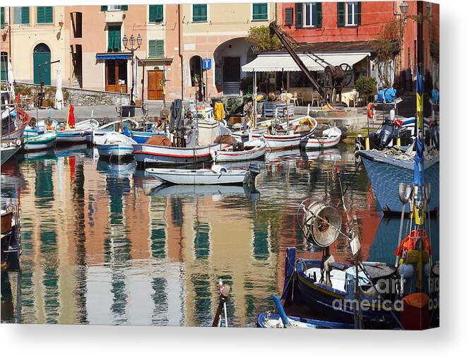 Boat Canvas Print featuring the photograph fishing boats in Camogli #1 by Antonio Scarpi