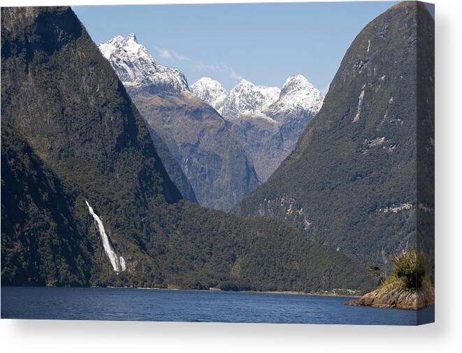 Toughness Canvas Print featuring the photograph Fjord Landscape With Waterfalls #1 by John Elk