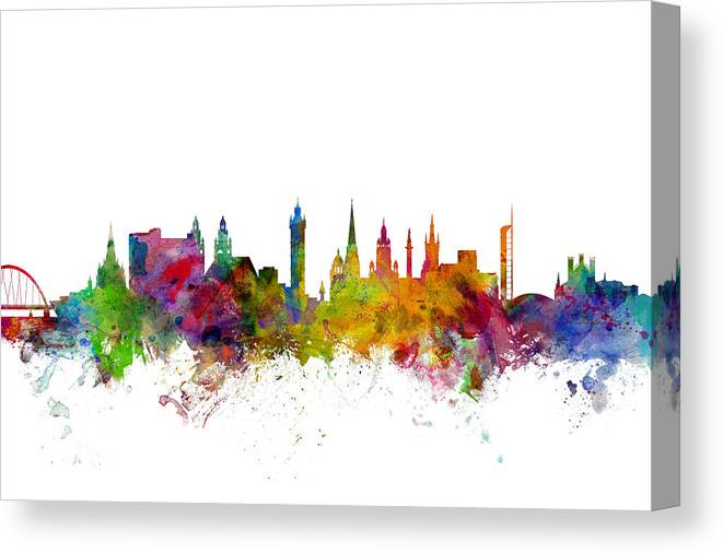 City Canvas Print featuring the digital art Glasgow Scotland Skyline by Michael Tompsett