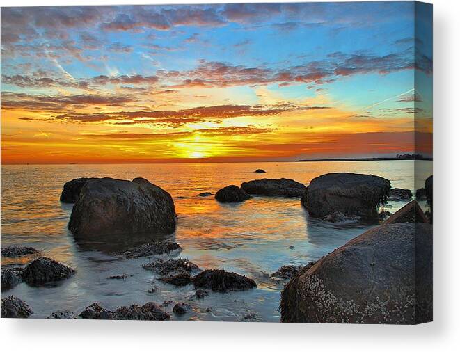 Rocks Canvas Print featuring the photograph Harkness Sunset #1 by Andrea Galiffi