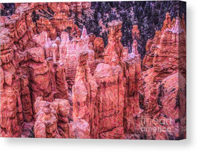 Hoodoos Canvas Print featuring the digital art Hoodoos Bryce Canyon Utah #1 by Liz Leyden