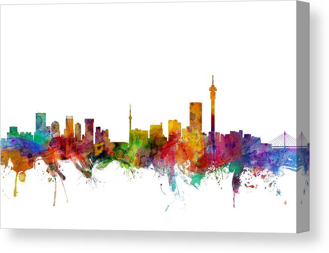 City Skyline Canvas Print featuring the digital art Johannesburg South Africa Skyline #1 by Michael Tompsett