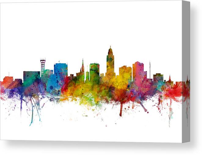 City Canvas Print featuring the digital art Lincoln Nebraska Skyline #1 by Michael Tompsett