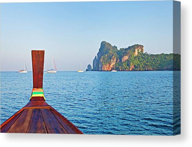 Andaman Sea Canvas Print featuring the photograph Long Tail Boat Koh Phi Phi, Thailand #1 by John W Banagan