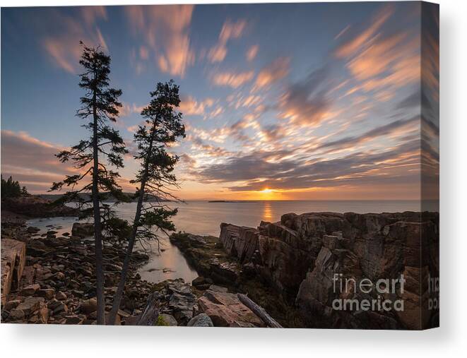 Maine Sunrise Canvas Print featuring the photograph Maine's Golden Sky Long Exposure #1 by Michael Ver Sprill