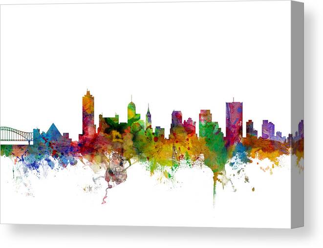 United States Canvas Print featuring the digital art Memphis Tennessee Skyline #1 by Michael Tompsett