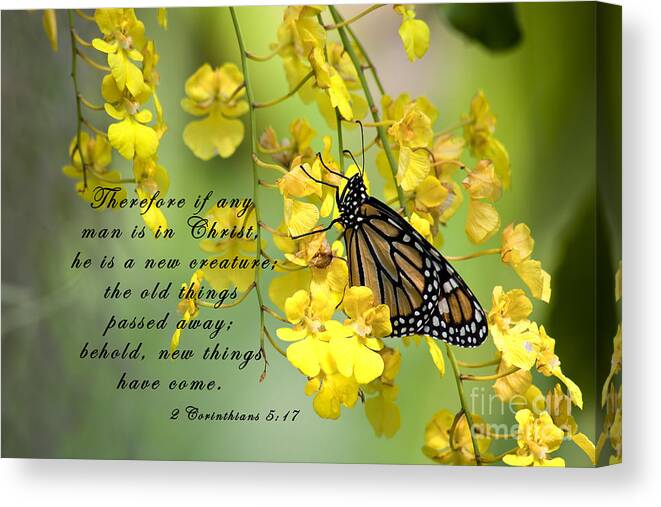 Scripture Canvas Print featuring the photograph Monarch Butterfly with Scripture #1 by Jill Lang