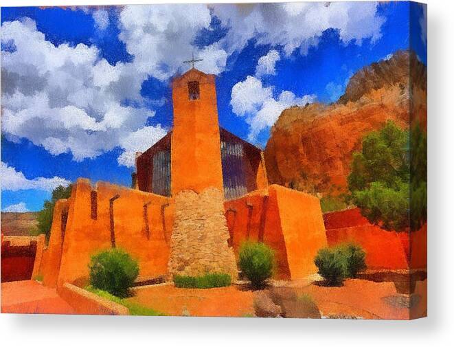 Breathtaking Canvas Print featuring the digital art Monastery of Christ in the Desert #1 by Carrie OBrien Sibley