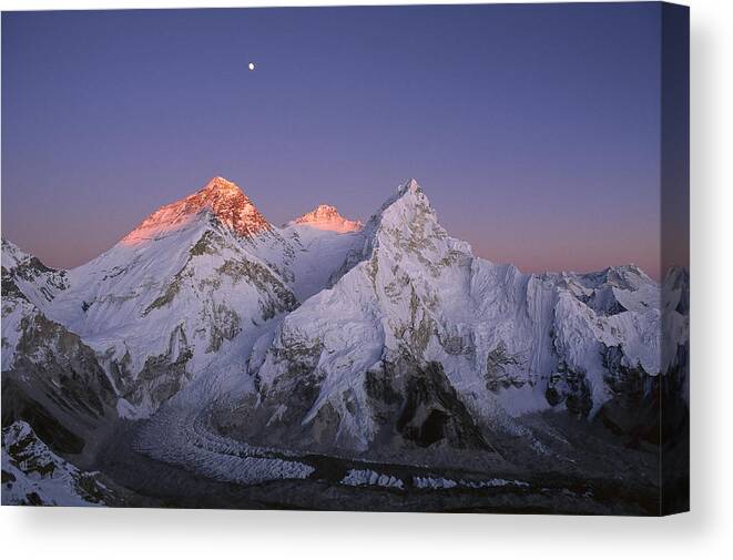 Feb0514 Canvas Print featuring the photograph Moon Over Mount Everest Summit by Grant Dixon