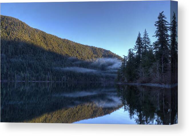 Lake Canvas Print featuring the photograph Morning Mist #1 by Randy Hall