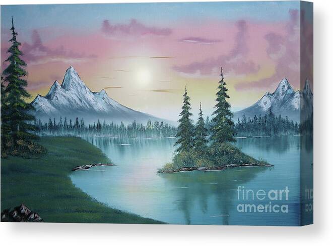 Mountain Lake Painting A La Bob Ross 1 Canvas Print / Canvas Art By Bruno  Santoro - Fine Art America