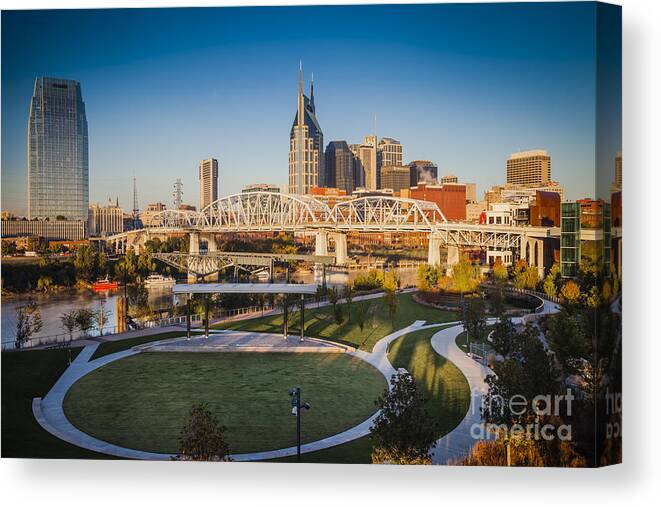 Nashville Canvas Print featuring the photograph Nashville Tennessee - Morning Skyline by Brian Jannsen