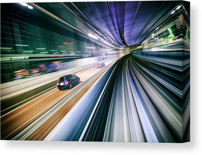 Curve Canvas Print featuring the photograph Night Train In Japan #1 by Rich Legg