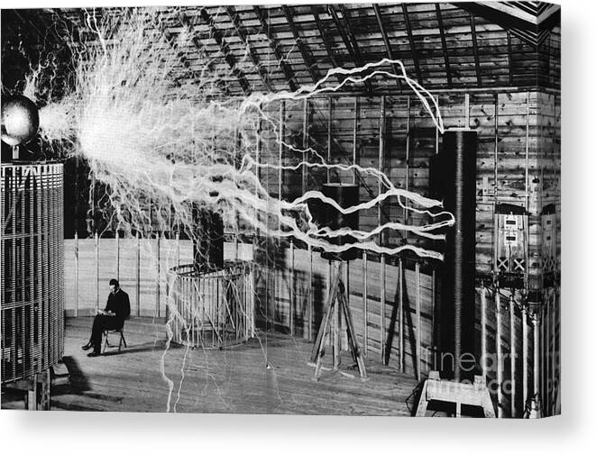Science Canvas Print featuring the photograph Nikola Tesla Serbian-american Inventor by Science Source