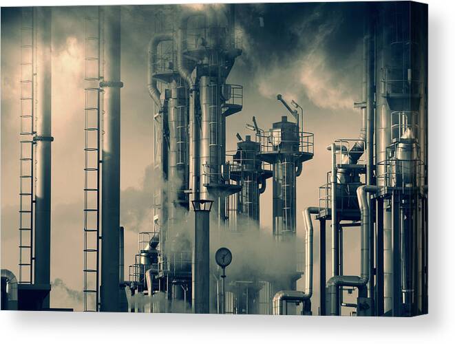 Oil Canvas Print featuring the photograph Oil And Gas Power Industry #1 by Christian Lagereek