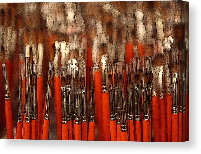 Digital Art Canvas Print featuring the photograph Orange Paintbrushes #1 by Dorin Adrian Berbier