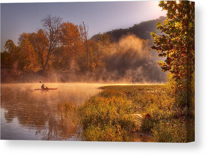 2013 Canvas Print featuring the photograph Paddling in Mist #1 by Robert Charity