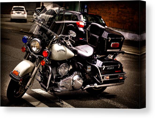 Classic Cycle Canvas Print featuring the photograph Police Harley #2 by David Patterson