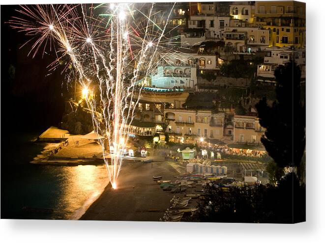 Europe Canvas Print featuring the photograph Positano Fireworks - Italy #1 by Carl Amoth