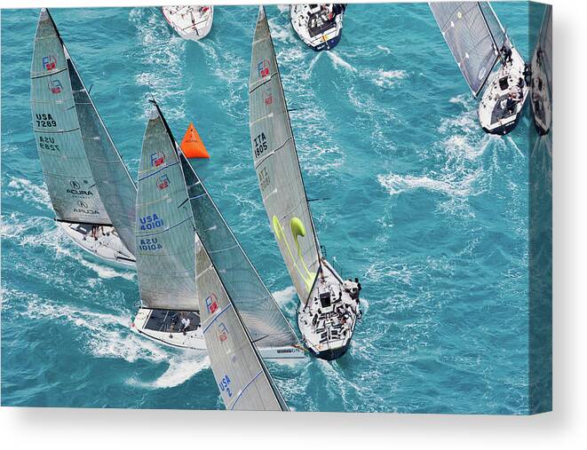 Photography Canvas Print featuring the photograph Sailboats In Acura Miami Grand Prix #1 by Panoramic Images
