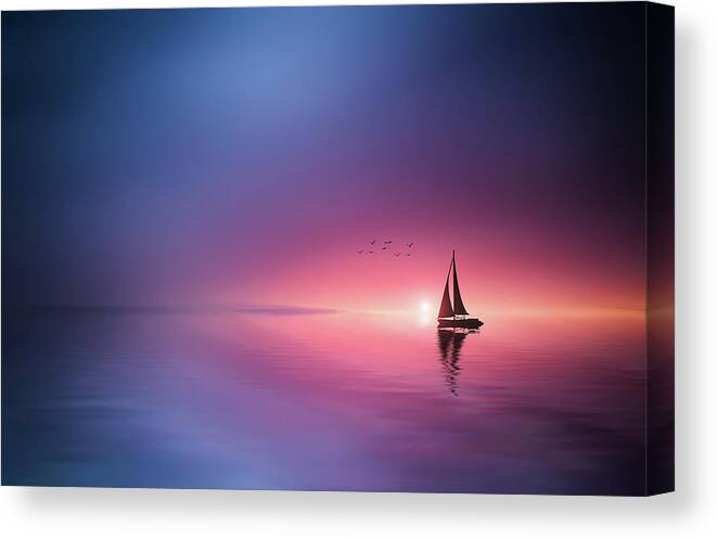 Pastel Canvas Print featuring the photograph Sailing Across The Lake Toward The Sunset by Bess Hamiti