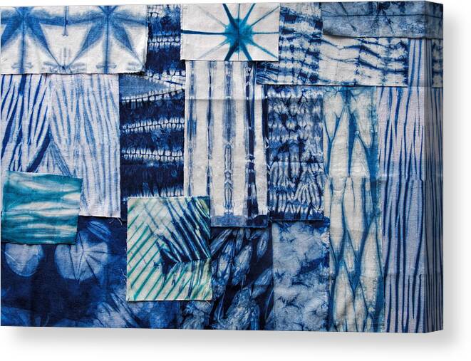 Aimee Stewart Canvas Print featuring the painting Shibori Patchwork Indigo #1 by MGL Meiklejohn Graphics Licensing